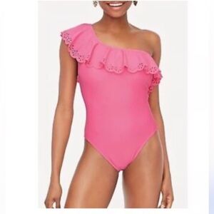 J.Crew One-Shoulder Ruffle
Swimsuit Evelet Trim Pink Size M.